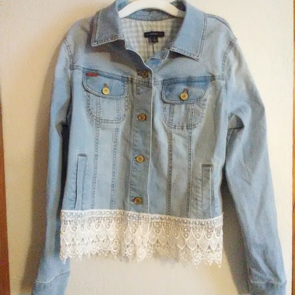 NWOT Isaac Mizrahi Lace Jean Jacket - Picture 1 of 8